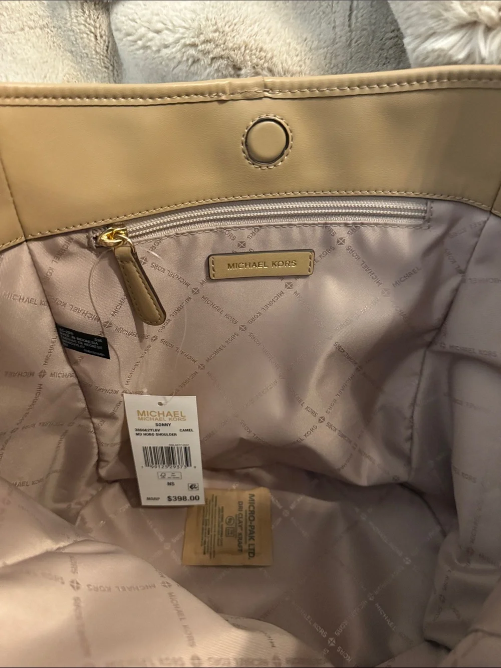 Michael Kors Beige Pebbled Leather Hobo Bag